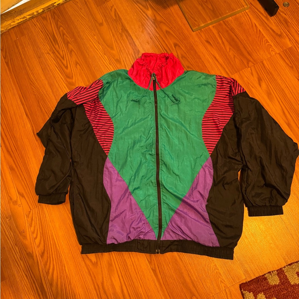 Casual‎ Isle Colorblock Retro Colorful Vintage Windbreaker Jacket Large